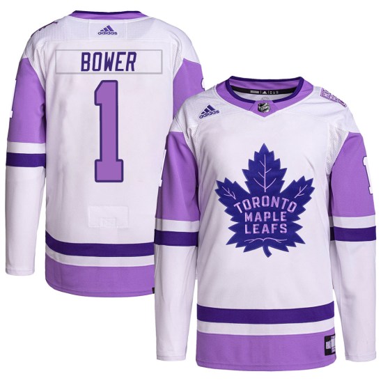 Johnny Bower Toronto Maple Leafs Authentic Hockey Fights Cancer Primegreen Adidas Jersey - White/Purple