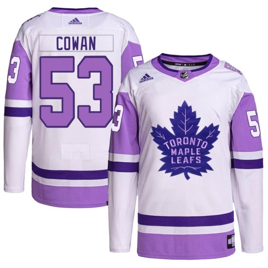 Easton Cowan Toronto Maple Leafs Authentic Hockey Fights Cancer Primegreen Adidas Jersey - White/Purple