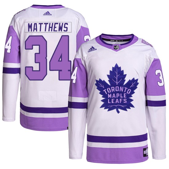 Auston Matthews Toronto Maple Leafs Authentic Hockey Fights Cancer Primegreen Adidas Jersey - White/Purple