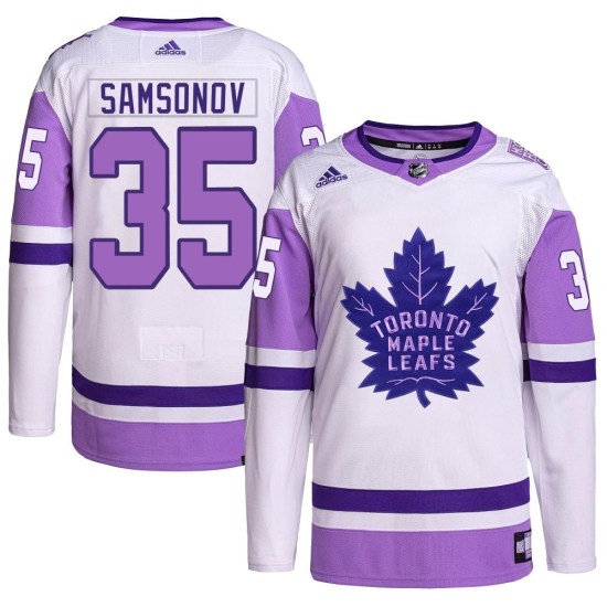 Ilya Samsonov Toronto Maple Leafs Authentic Hockey Fights Cancer Primegreen Adidas Jersey - White/Purple