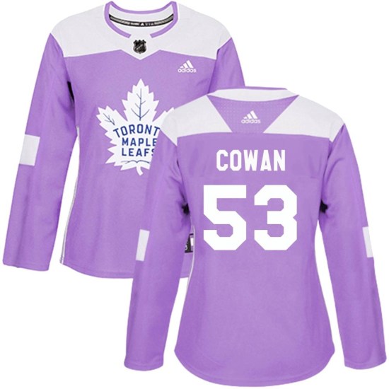 Easton Cowan Toronto Maple Leafs Women's Authentic Fights Cancer Practice Adidas Jersey - Purple