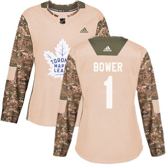 Johnny Bower Toronto Maple Leafs Women's Authentic Veterans Day Practice Adidas Jersey - Camo